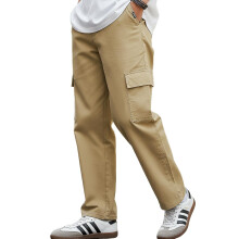 Urbano Fashion Herre Lys Oliven Løs Baggy Fit Cargo Chino Bukser Med 6 Lommer