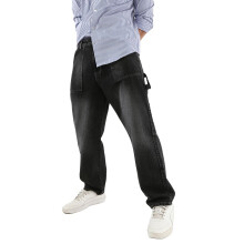Urbano Fashion Jeans Masculinos Pretos Cargo Soltos com 6 Bolsos Sem Elasticidade (Jeanlscarptowl-05-Preto-38)