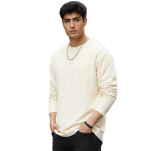 Urbano Fashion Herre Cloud Cream Tekstureret Rund Hals Oversized T-Shirt