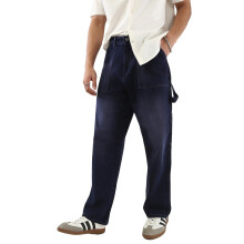 Urbano Fashion Jeans Masculinos Azuis Escuros Cargo Baggy Com 6 Bolsos Não Esticáveis
