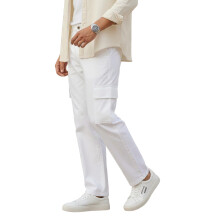 Urbano Fashion Mænds Hvide Loose Baggy Fit Cargo Chino Bukser Med 6 Lommer (Chicargolos-04-White-38)