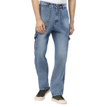 Urbano Fashion Ανδρικές Απαλές Μπλε Μπαγκί Cargo Jeans με 6 Τσέπες