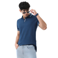 Urbano Fashion Herre Estate Blå Solid Regular Fit Kortærmet Polo T-Shirt