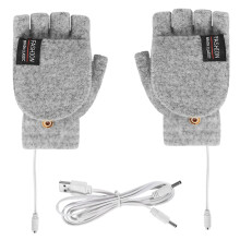 USB Heated Fingerless Gloves Gray DoubleSided Heating Unisex Rechargeable Typing Gloves for Winter