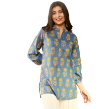 Top Floral Vaamsi em Mistura de Rayon para Mulheres (Vt1300_S_Azul)
