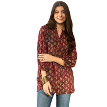 Vaamsi Top Feminino em Mistura de Rayon Estampado Abstrato (Vt1278Mrn_3Xl_Maroon)