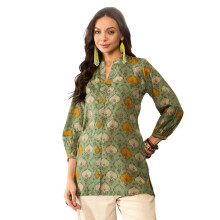 Vaamsi Dames Rayon Mix Etnische Motieven Geprinte Top (Vt1325_S_Groen)