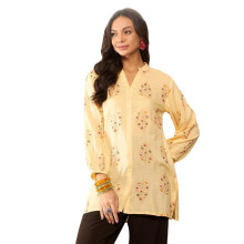 Top Floral Impressivo em Mistura de Rayon para Mulheres (Vt1327_M_Amarelo)