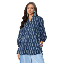 Vaamsi Dames Rayon Mix Bloemdruk Top (Vt1317_3Xl_Blauw)