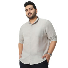 Camisa Casual Masculina Cinza de Algodão com Manga Longa e Gola Larga (Plusshirtsolbndp-02-Cinza-4XL)