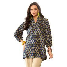 Vaamsi Dames Rayon Mix Etnische Motieven Geprinte Top (Vt1318_S_Blauw)