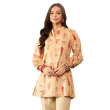 Vaamsi Dames Rayon Blend Bloemenprint Top (Vt1329_S_Beige)