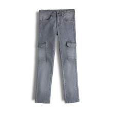 Urbano Juniors Ljusgrå Slim Fit Tvättade Denim Cargo Jeans Med 6 Fickor Stretch