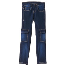 Jeans Cargo Slim Fit Blu scuro Urbano per Bambini con 6 Tasche Elasticizzati