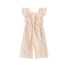 (12-18 Months, Apricot) Romper Samhraidh do Chailíní Beaga, Prionta Bláthanna, Jumpsuit Ruffled do Leanaí Nuabheirthe, Éadaí Gleoite