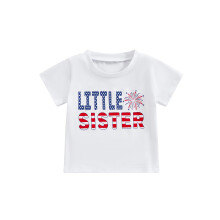 (6-12 Months, Litter Sister) Dětská trička s potiskem 4. července, pro kluky a holky, roztomilá letní trička s krátkým rukávem pro batolata.