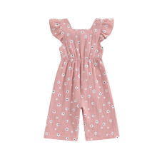(6-12 Months, Pink) Combinaison d'été florale à volants pour petite fille, idéale pour nouveau-né et tout-petit. Vêtements mignons.