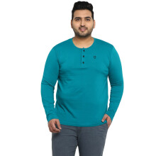 Urbano Plus Mænds Teal Grøn Solid Henley Hals Regular Fit Langærmet T-Shirt (Plushenteep-Full-Tealgrn-3Xl)