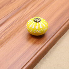 Yellow Ceramic Cabinet Knobs European Style Hand Painted Drawer Handles Single Hole Durable Metal Base Set of 10