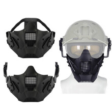 Airsoft Mesh Face Mask with Impact‑Resistant Steel Mesh, Tactical Half Face Protection for Fast Helmet Black