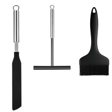 Set di 3 Pezzi per Crêpe: Spatola e Paletta In Acciaio Inossidabile, Padella per Crêpe, Spatola per Pastella, Giratorte, Utensili da Cucina.