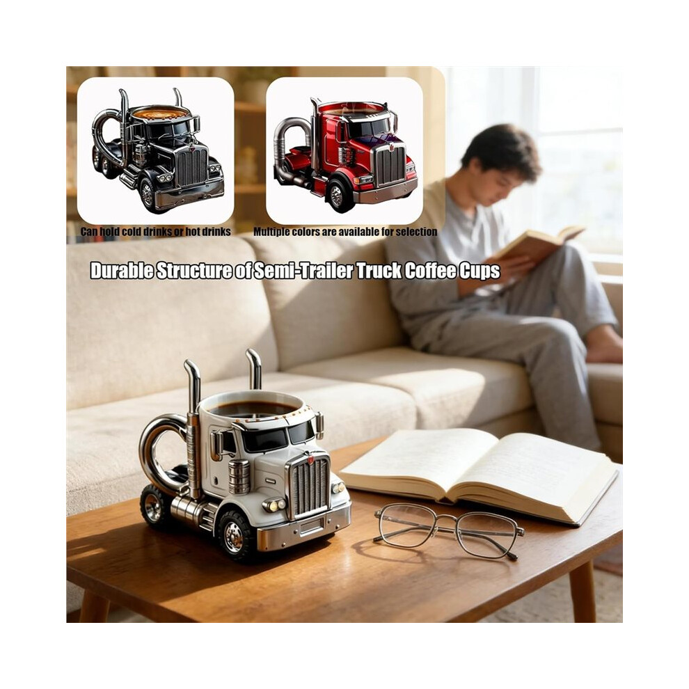 3D Semi-Truck Shaped Coffee Mug - 11Oz Handcrafted 18-Wheeler Ceramic Cup, Unique Birthday Or Retirement Gift C 6032128334402