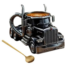 3D Semi-Truck Shaped Coffee Mug - 11oz Handcrafted 18-Wheeler Ceramic Cup, Unique Birthday or Retirement Gift B