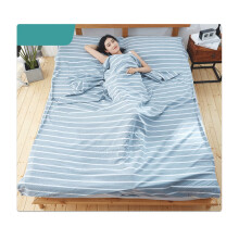 Sleeping Bag Liner Cotton Plaid with Builtin Pillowcase Lightweight Breathable Travel Sheet for Hotel Hostel Backpacking Blue 200x210cm