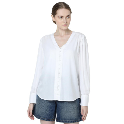 Vero Moda Dames Effen Witte Viscose Regular Fit Top