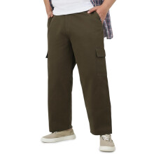 Urbano Plus Heren Olijfgroene Losse Baggy Cargo Chino Broek Met 6 Zakken