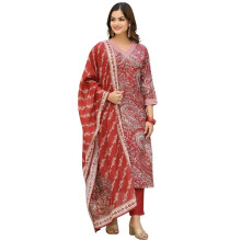 Vaamsi Women'S Red Rayon Blend Paisley Straight Printed Kurta Pant With Dupatta Set | Straight Kurta Set | Printed Salwar Suit For Women (Vkskd2317, S
