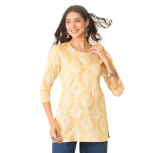 Vaamsi Dames Gele Katoenmix Etnische Motieven Gedrukt Top | Westerse Tops Voor Dames (Vt1389, L)