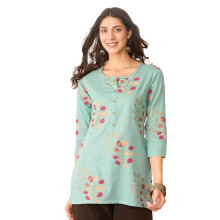 Vaamsi Dames Blauwe Katoenmix Bloemenprint Top | Westerse Tops Voor Dames (Vt1387, M)