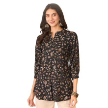 Vaamsi Dames Zwarte Katoenmix Bloemenprint Top | Westerse Tops Voor Dames (Vt1397, S)