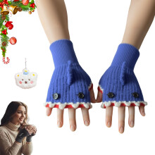 Crochet Shark Fingerless Gloves for Women, 3D Shark Design Knit Thermal Warm Gloves for Running Driving Hiking Blue