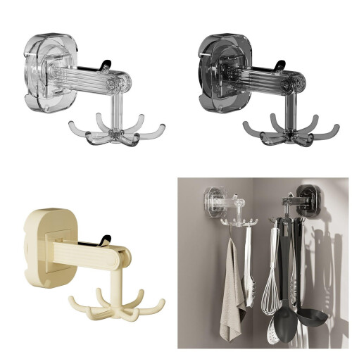 2 Pack Suction Cup Hook 360 Rotating Wall Hook Strong Hold SpaceSaving Multifunctional Hanger Gray 1