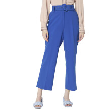 Vero Moda Kvinder Solid Polyester Blended Lige Fit Høj Talje Blå Bukser