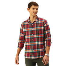 Thomas Scott Masculino | Manga Longa | Estampado de Xadrez | Slim Fit | 100% Algodão | Gola Aberta | Camisa (Laranja_2XL)