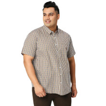 Camisa Casual Thomas Scott | Manga Curta | Xadrez | Ajuste Regular Tamanho Plus | 100% Algodão | Marrom 6XL