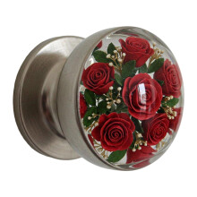 Crystal Door Knob Rose Flower Design Vintage Clear Drawer Pull with Durable Metal Base for Bedroom
