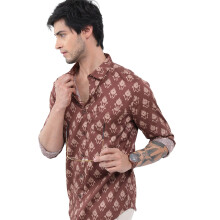 Camisa Slim Fit Ketch para Homem (Khsh001218_Marron S)