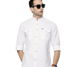 Camisa de Linho Slim Fit para Homens The Indian Garage Co (0321-SHLN89-02_Branco L)
