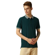 Camiseta Polo Masculina Teal Liso Ajuste Regular de Manga Curta