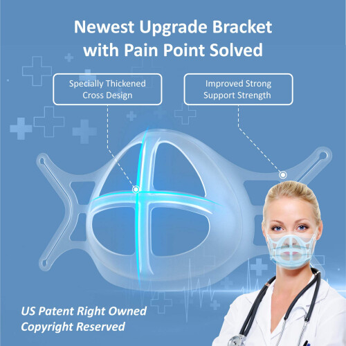 Face Mask Bracket with Ear Loop Hooks, 3D Mask Support Frame for Extra Breathing Space and Lipstick Protection, 3 Pack 1