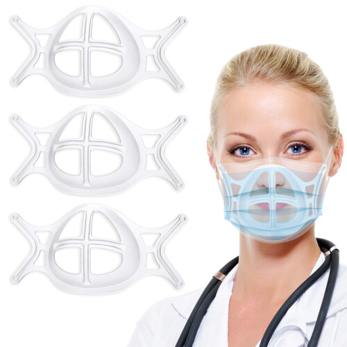 Face Mask Bracket with Ear Loop Hooks, 3D Mask Support Frame for Extra Breathing Space and Lipstick Protection, 3 Pack