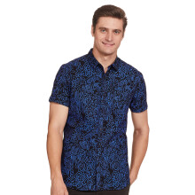 Camisa Ketch de Ajuste Recto con Impresión para Hombre (Khsh000657_Negro/Azul S)