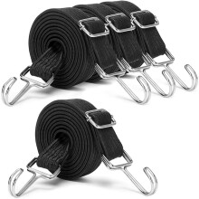 Adjustable Bungee Cords with Hooks Set,2M Long Flat Heavy Duty Elasticity Straps,with Adjustment Metal Buckle (4 Pack)