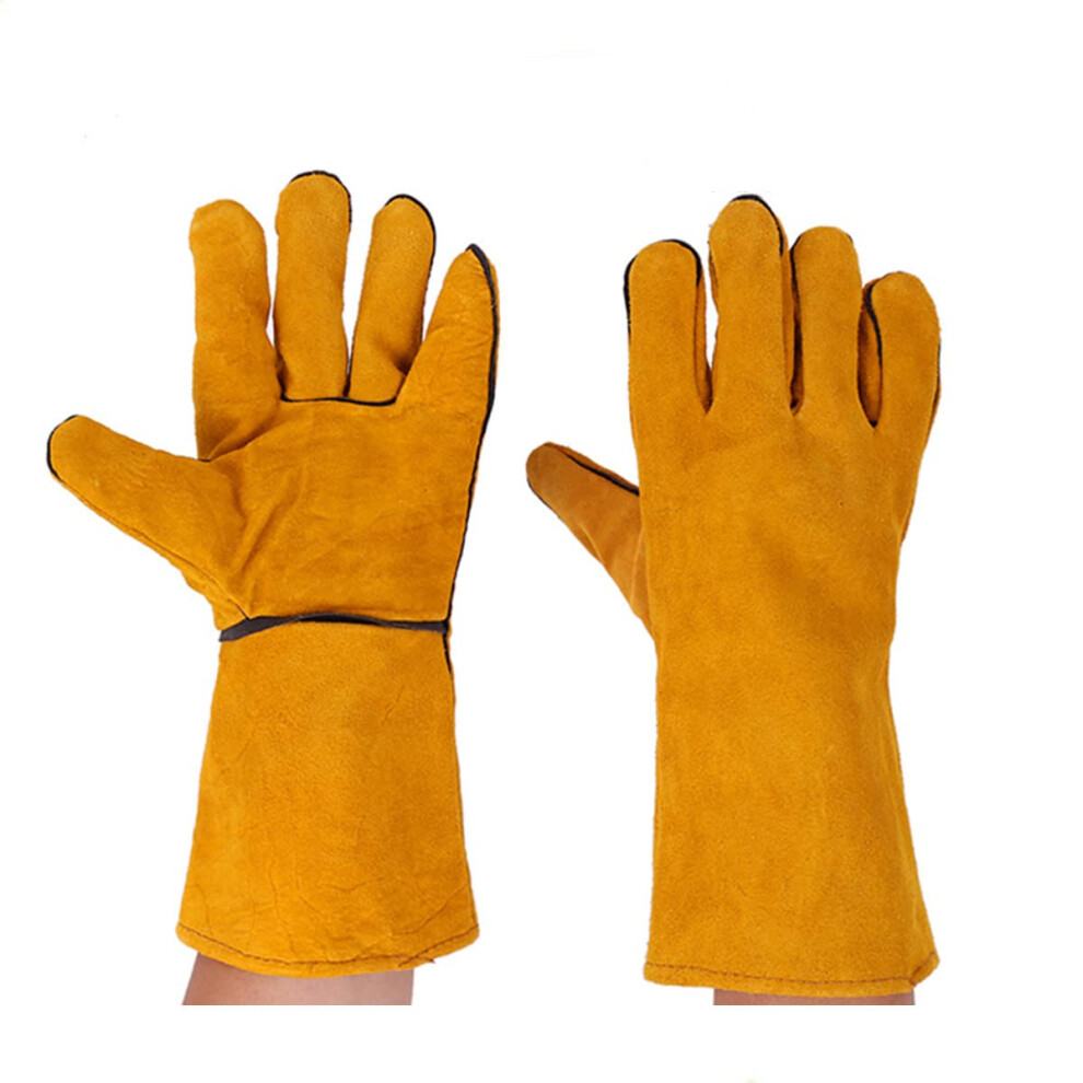 Leather Welding Gloves 13 Inch Yellow Heat Resistant Long Cuff Fireproof For Bbq And Metalwork 9073542897286