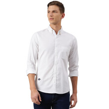 Camisa Casual Slim Fit 100% Algodão para Homem Thomas Scott com Gola Botonê e Manga Longa Branca