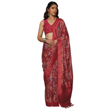 Soch Damernas Djupröda Chanderi Blommönstrad Saree